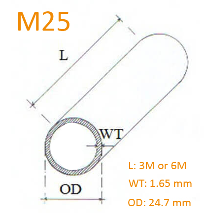 ابعاد و ضخامت لوله کاندوئیت گالوانیزه گرم میلیمتری M25